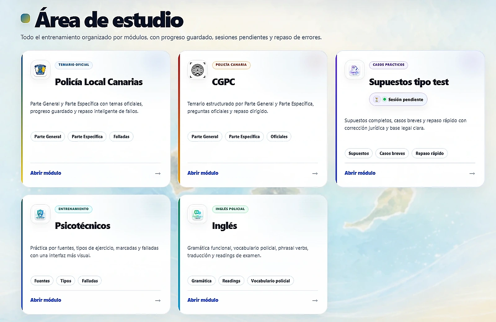 Área de estudio de H2D con los cinco módulos reunidos